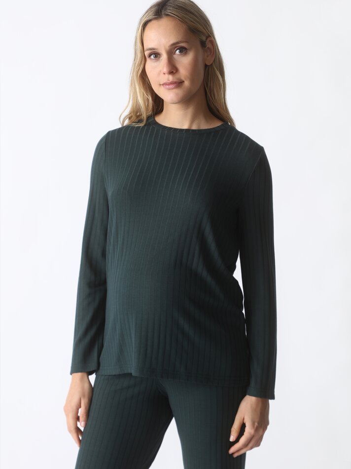 Camiseta de maternidade em malha canelada - Verde escuro