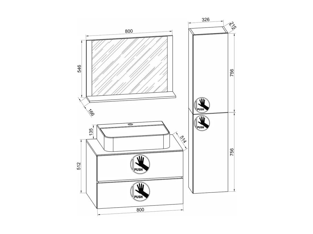 Meuble de salle de bains 4 pièces Lendas 80 cm L
