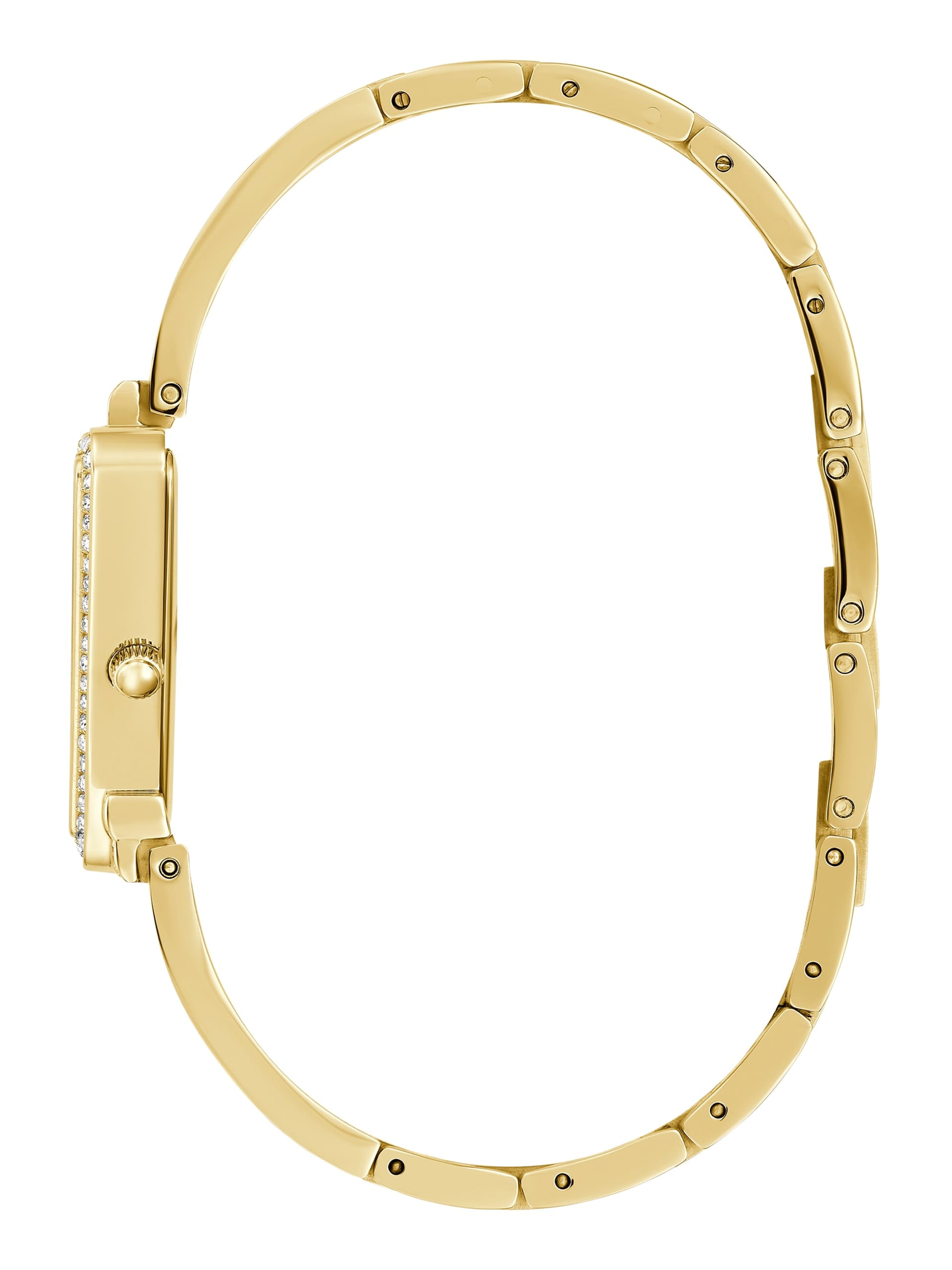 Relógio analógico triangular com cristal dourado