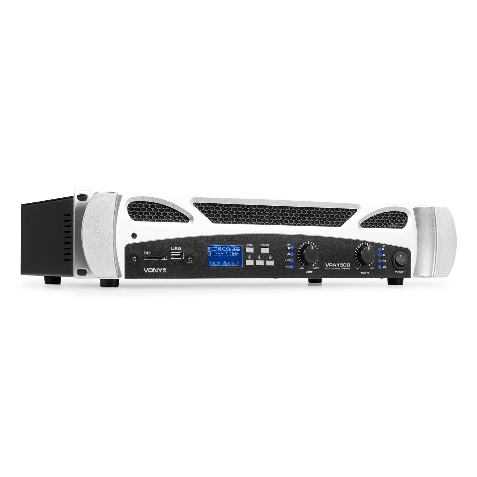 Vonyx VPA1500 19-inch stereo PA-versterker 750/500 Watt 4/8 Ohm