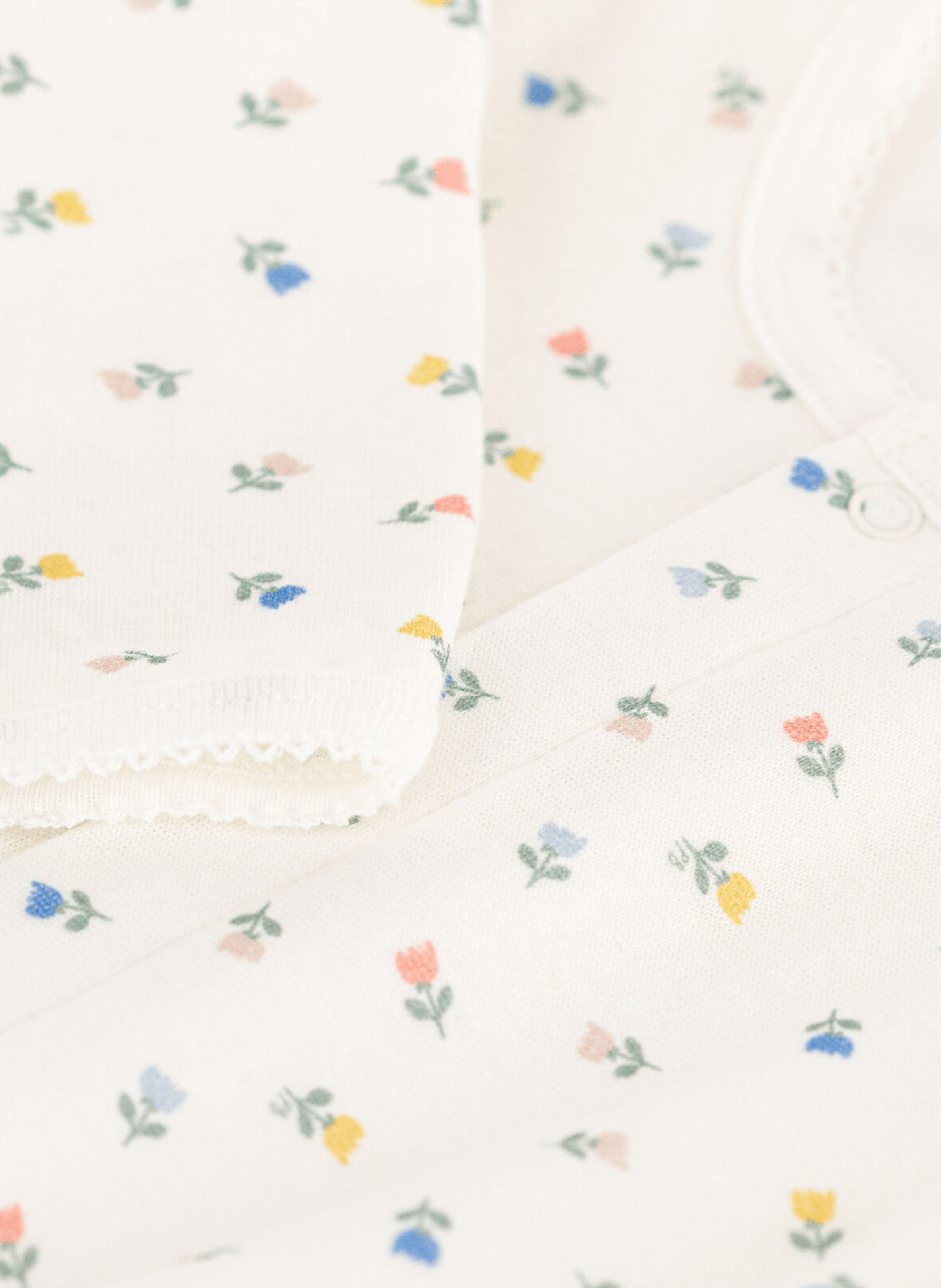 Body pyjama fleurs en coton bio | Blanc