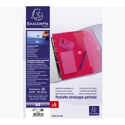 Exacompta - 5 Pochettes perforées à scratch - A4 - couleurs assorties