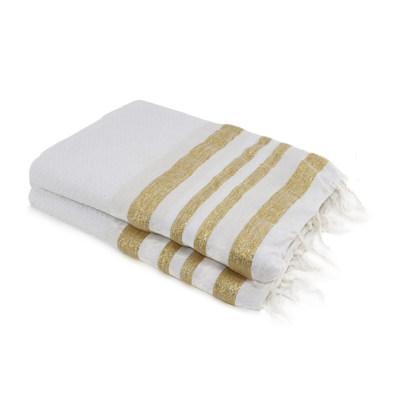 Febronie Fouta Famiglia XXL nid d'abeille Hamptons blanc/doré -  200x200 cm