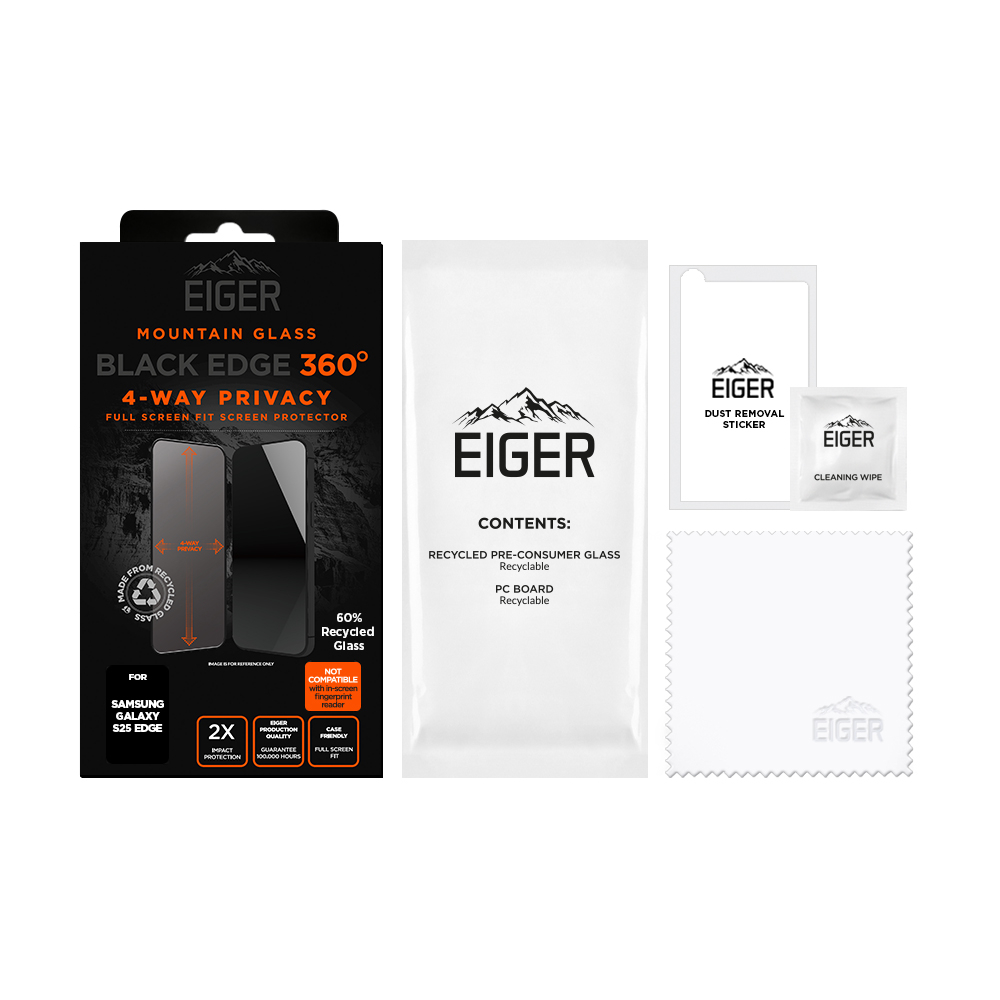 Samsung Galaxy S25 Edge Mountain Glass Black Edge 360 Grad Panzerglas 3D 4-Way Privacy Displayschutz Case Friendly (EGMSP00322)