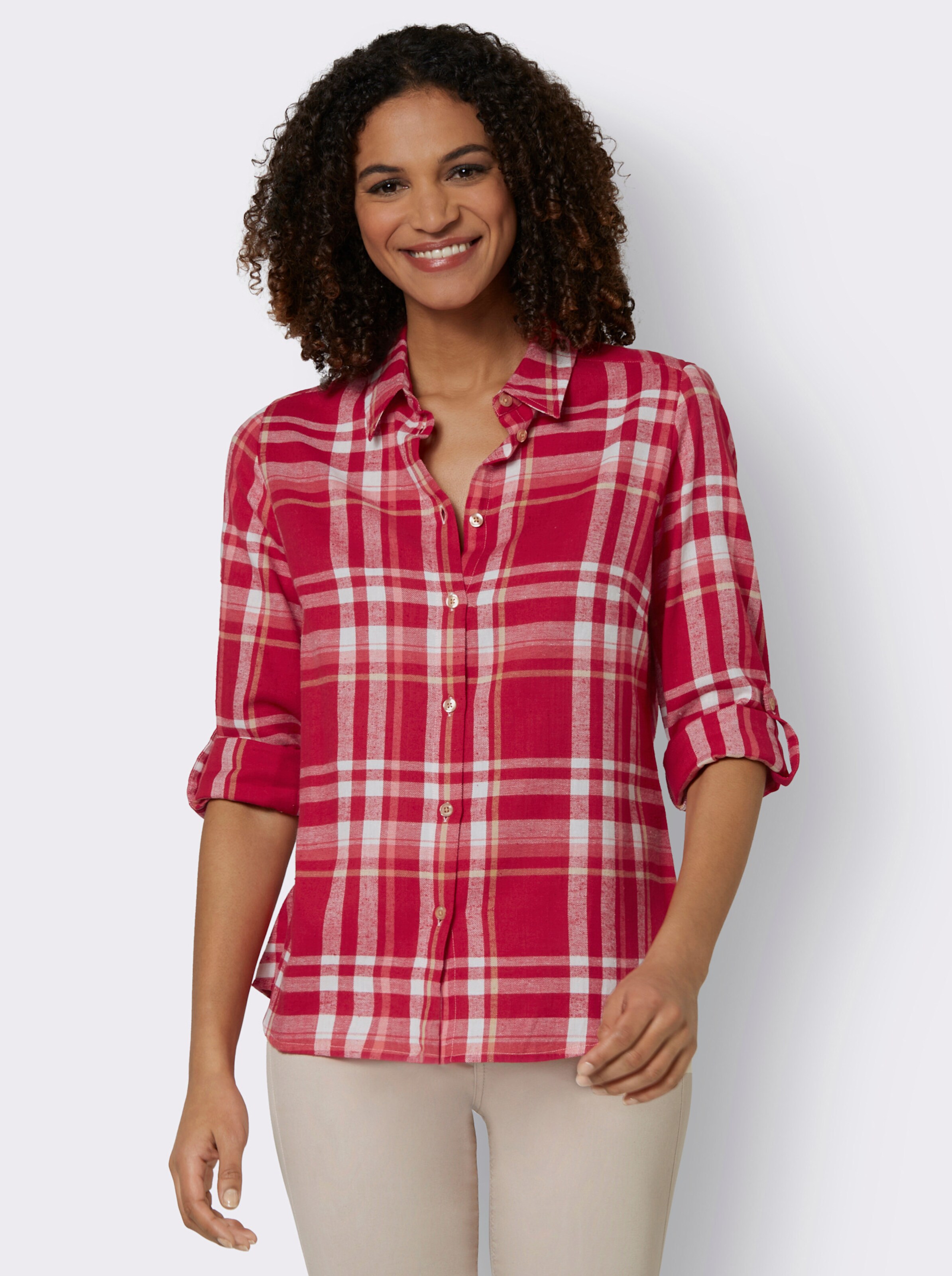 Flanellbluse mit krempelbaren Ärmeln