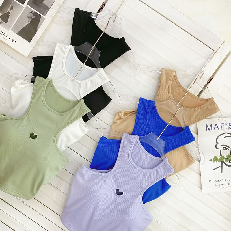 Iasia - Tanktop met ronde hals en racerback, geborduurd met hartmotief