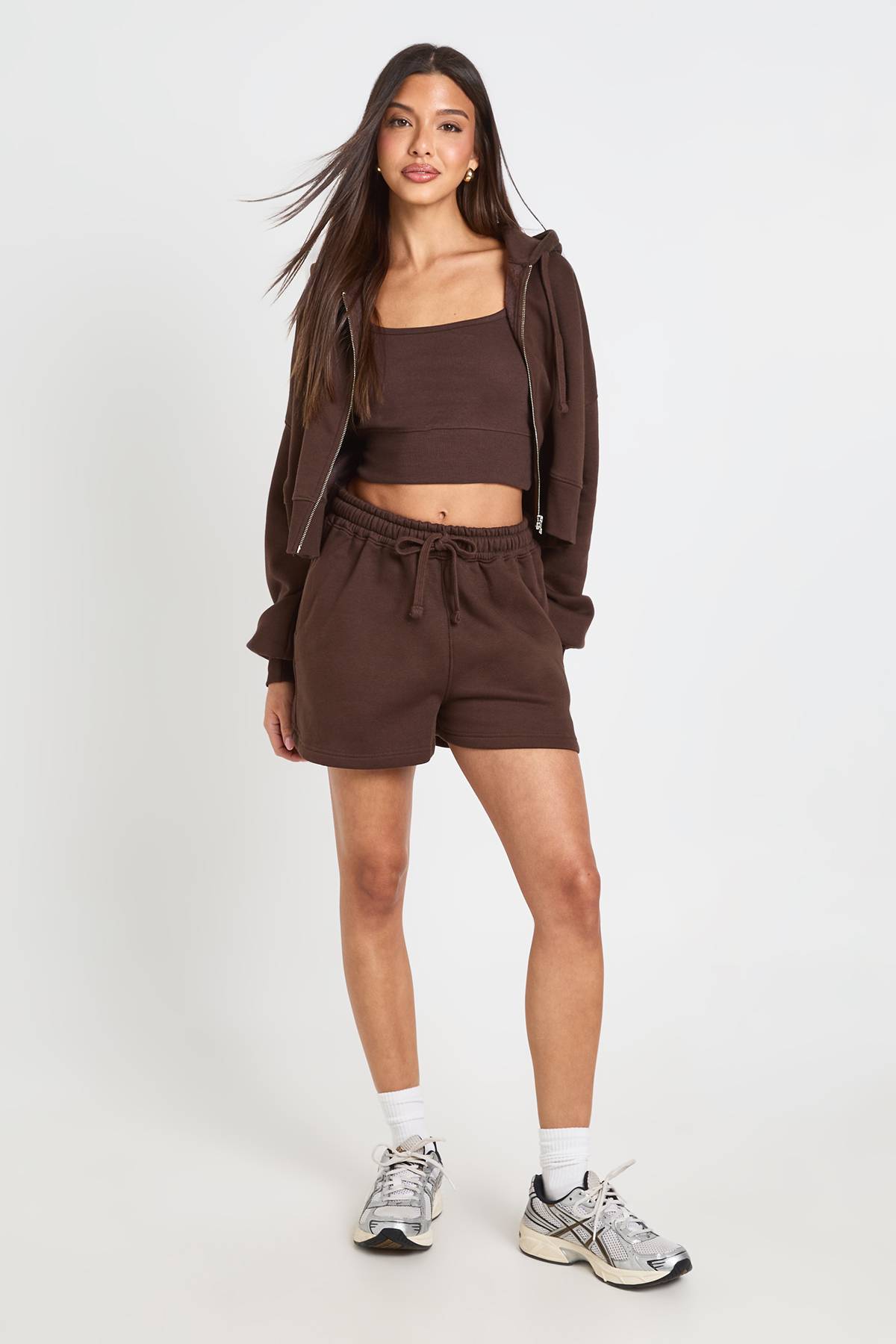boohoo Ensemble Survêtement 3 Pièces Crop Top Ourlet Profond Et Short À Casynthétiqueche