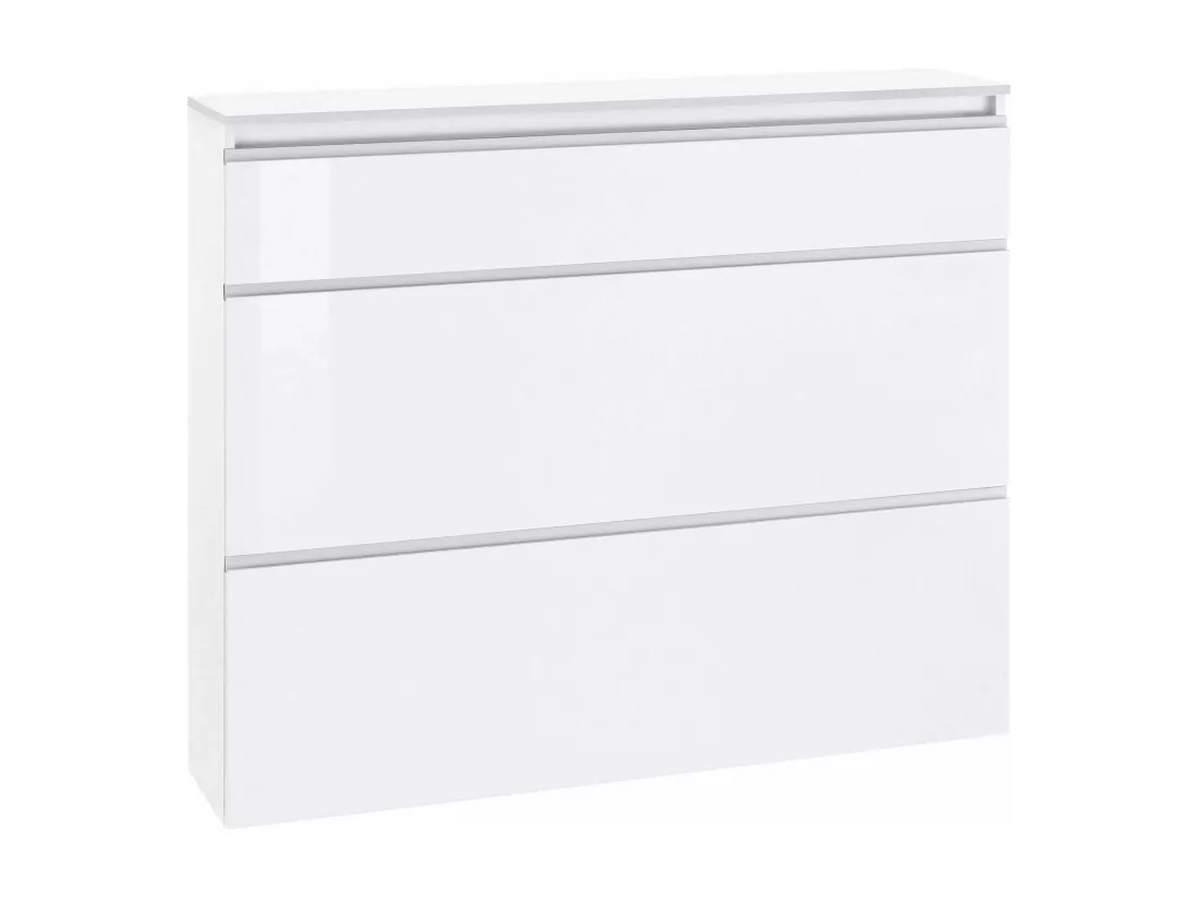Étagère à chaussures Dlukak, Armoire polyvalente avec 2 portes et 1 porte abattante, Étagère à chaussures d'entrée, 100% Made in Italy, 120x27h108 cm, Blanc brillant