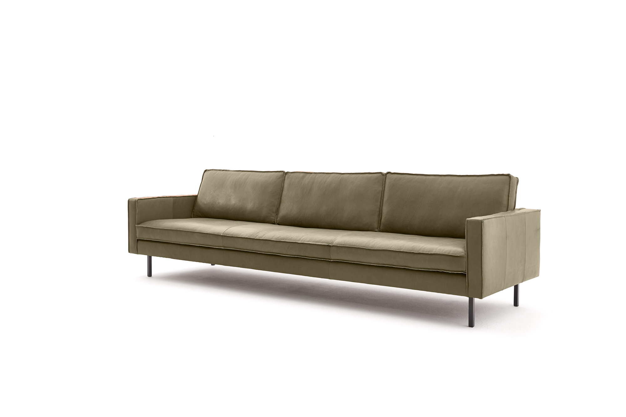 Loods 5 Design 4,5-zitsbank Slimm Leer Outside 4,5 Zits - 290 cm | PGC Sauvage Olive | Poten: Zwart