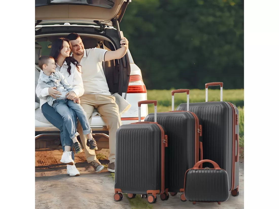 Bagage à main de 4 pièces 14&20&24&28 pouces– bagage à coque rigide - Avec poignées télescopiques en métal - noir