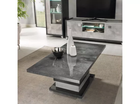HOFFMAN - Table Basse à Pied Central Gris Aspect Pierre