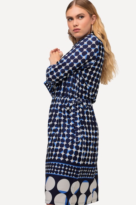 Midikleid, Punkte-Mix, Hemdkragen, 3/4-Arm