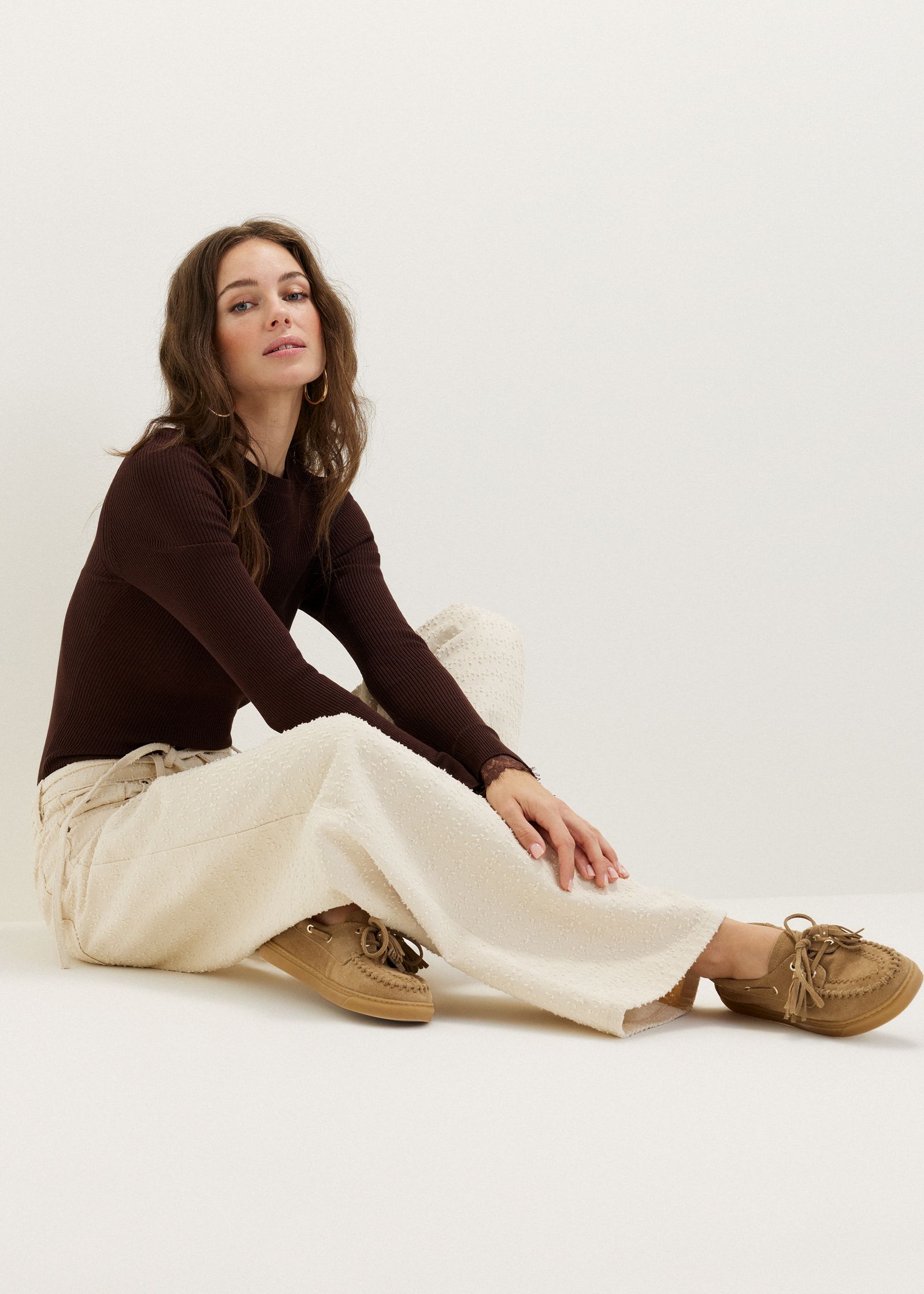 Wide leg jeans met structuur