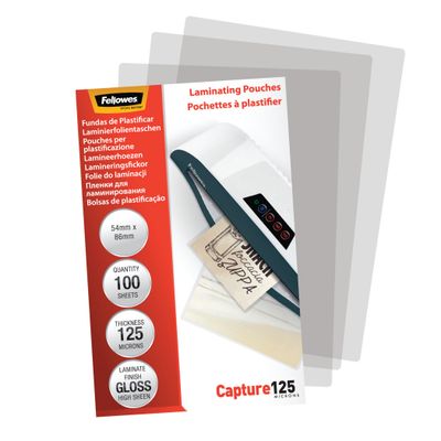 Fellowes - 100 pochettes de plastification (54 x 86 mm) - 125 microns - brillantes