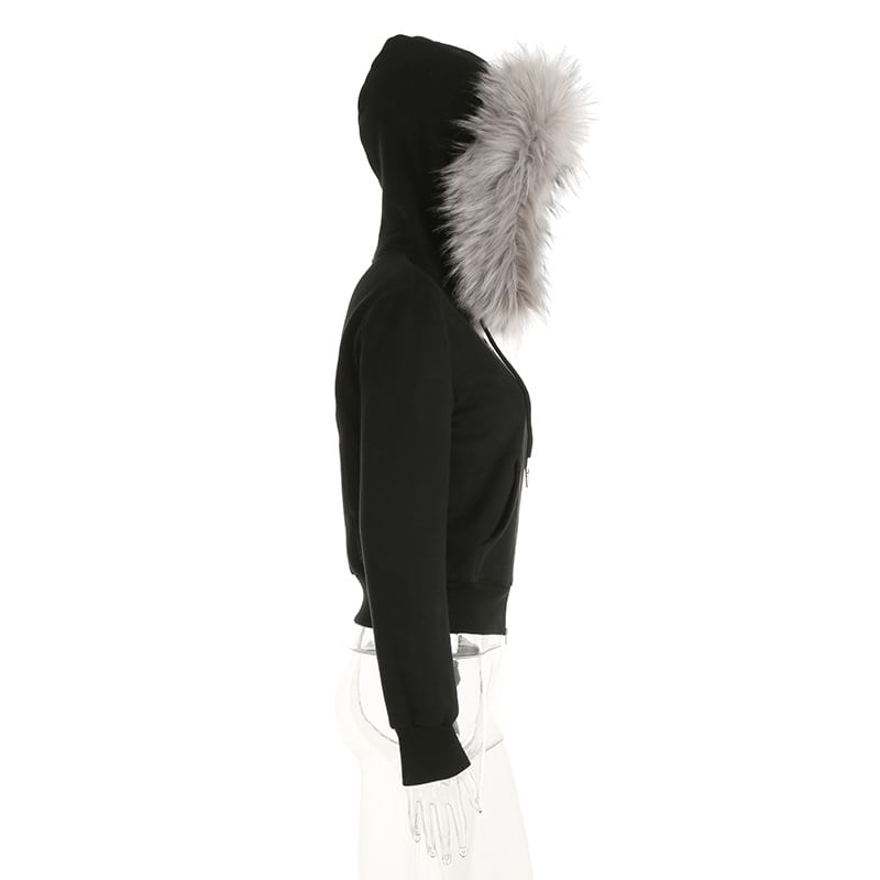 BrickBlack - Jas met capuchon en rits van imitatiebont