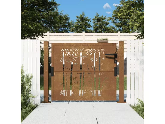 Portail de jardin 105x105 cm acier corten design de bambou
