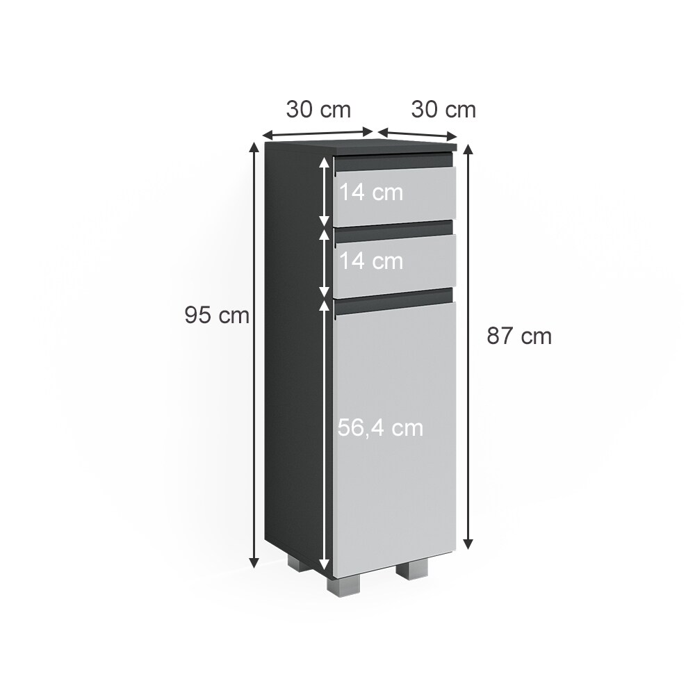 Vicco Midischrank Badschrank Badezimmermöbel J-shape Anthrazit Weiß modern 30x95cm Badezimmer Schrank Badmöbel Schranktür Schrankschublade Schrankfach Ablage Aufbewahrung