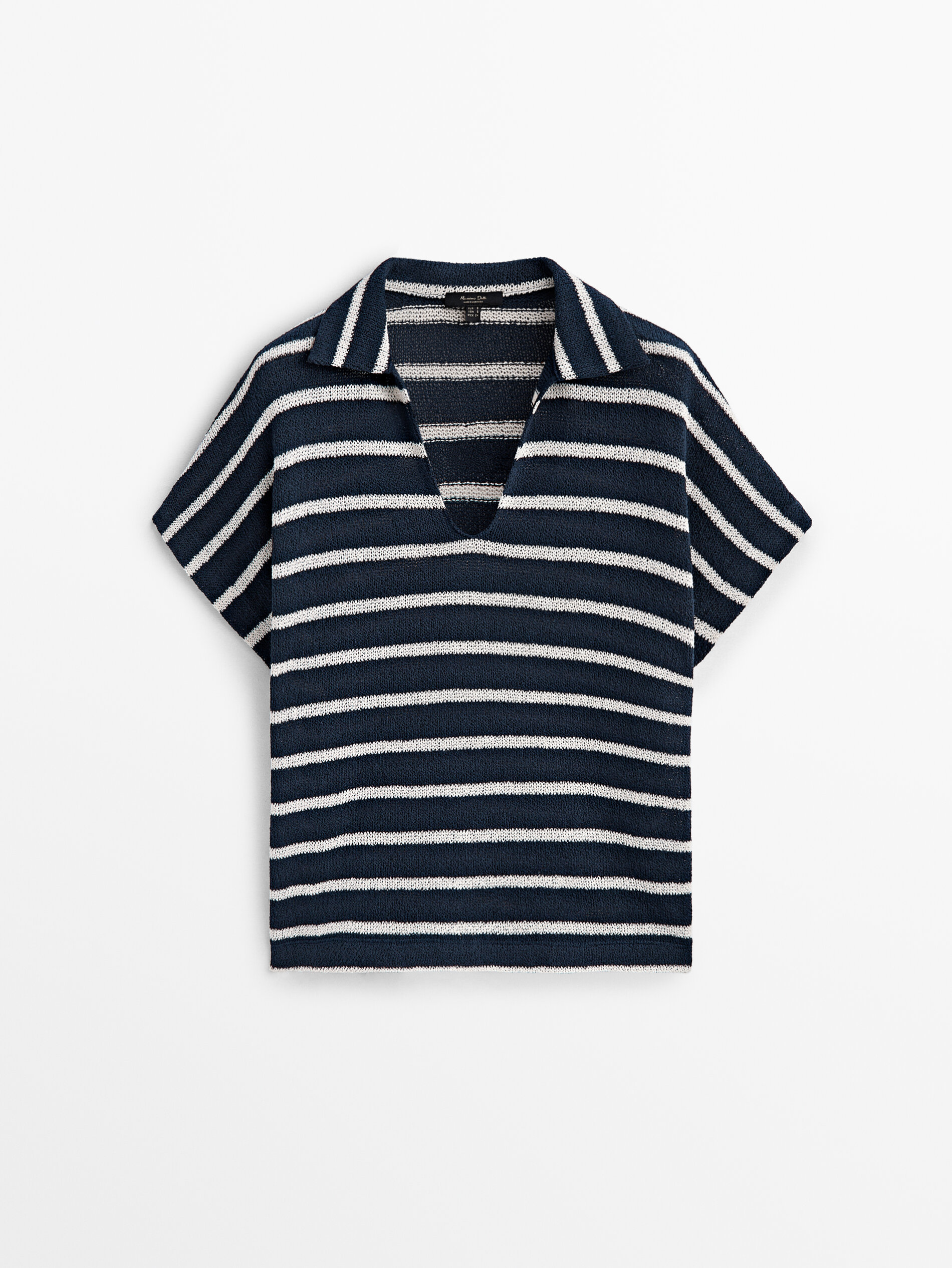 Camisa polo listrada, mistura de algodão, texturizada - AZUL MARINHO