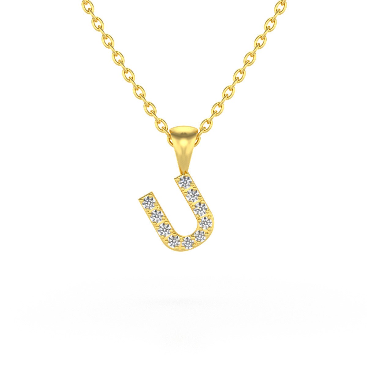 Collier Pendentif ADEN Lettre U Or 750 Jaune Diamant Chaine Or 750 incluse 0.72grs