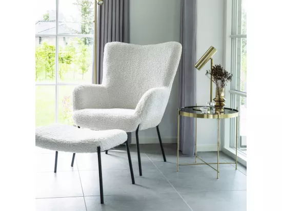 Glasgow - Fauteuil en tissu bouclette et métal : Couleur - Blanc