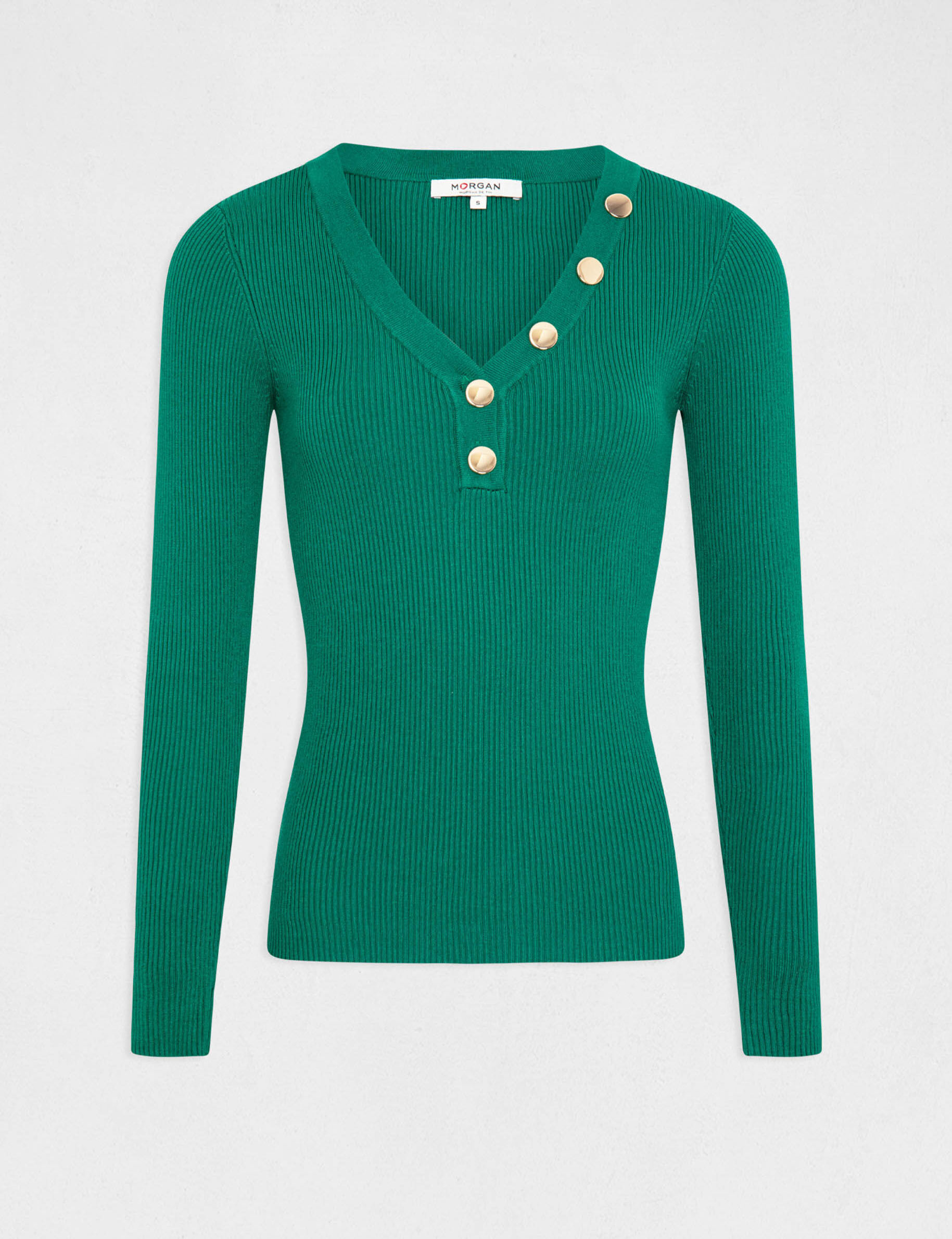 Pull manches longues boutons vert femme - vert
