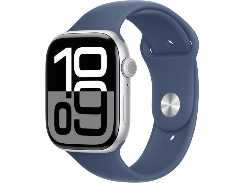 Apple Watch Series 10 46 mm Alu Silber Sport Denim M/L Eine glatte Zehn
