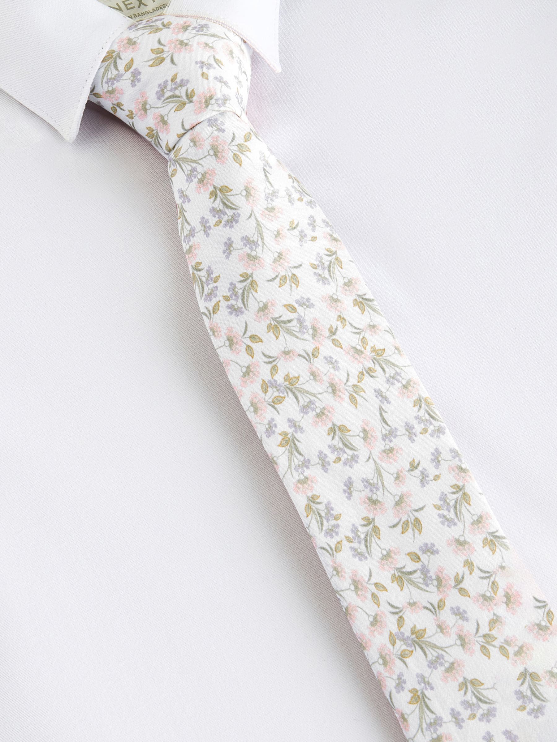 Wit - Bloemenprint 100% katoenen Stropdas (1-16jr)