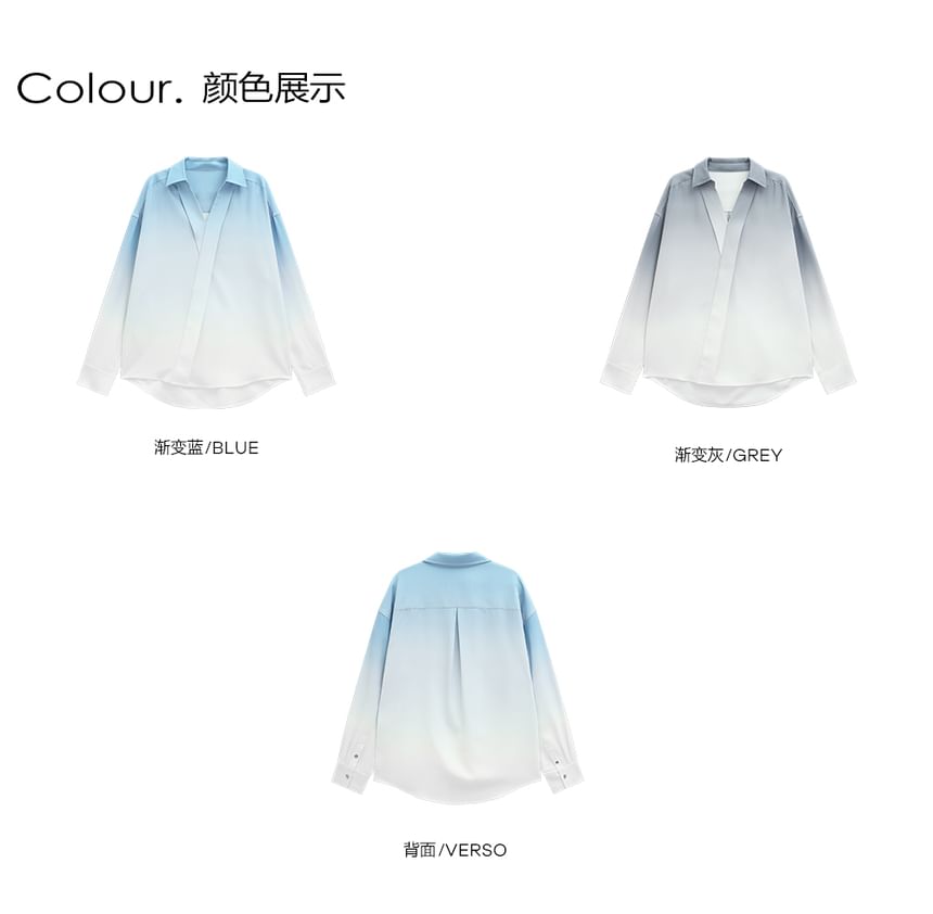 CHIC ERRO - Shirt met lange mouwen, V-hals en kraag en kleurverloop