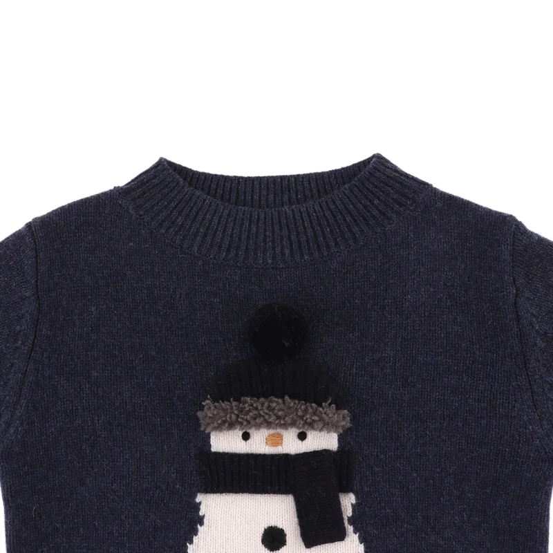 Denn Merino Wool Sweater | Snowman | Blue Marine Melange