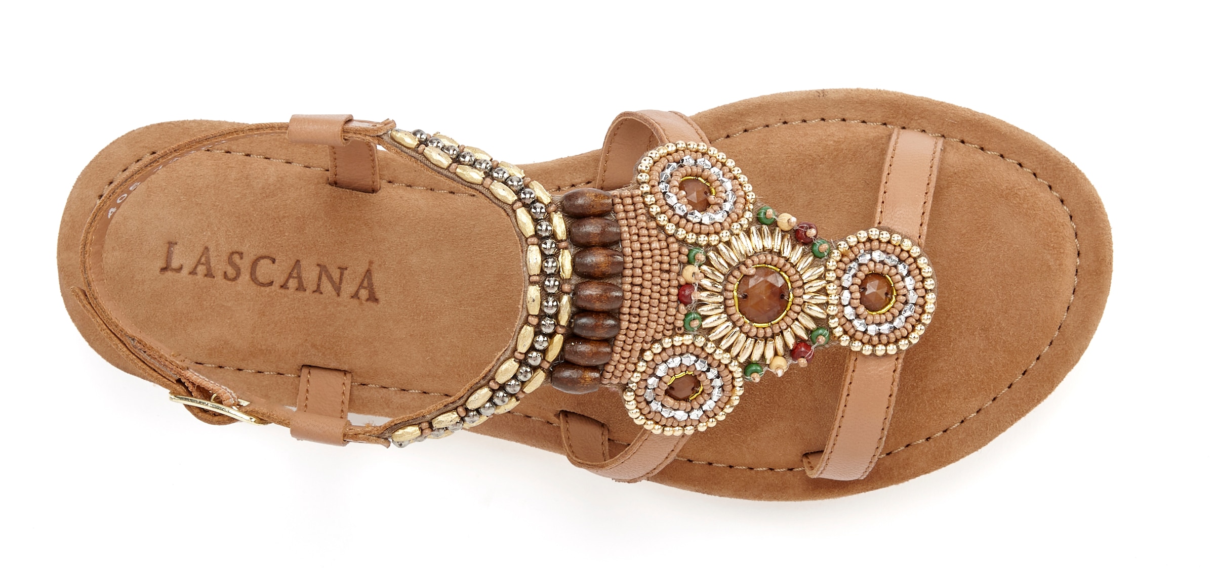 LASCANA Sandale »Sommerschuh«  Sandalette, Sommerschuh aus Leder mit Steinchen in Glitzer-Optik