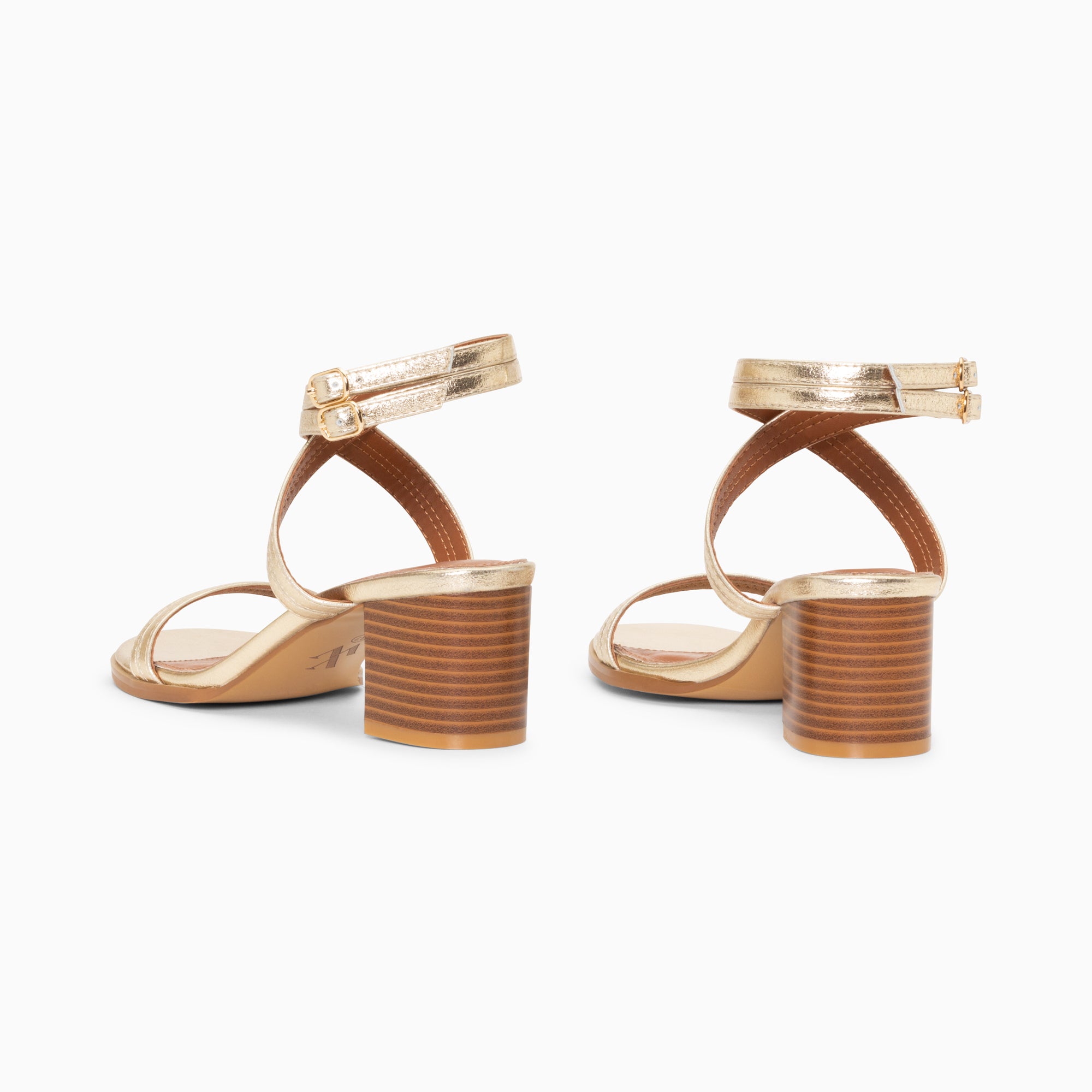 Sandales à talon, Compensées-Sandales à talon Bella or à doubles brides