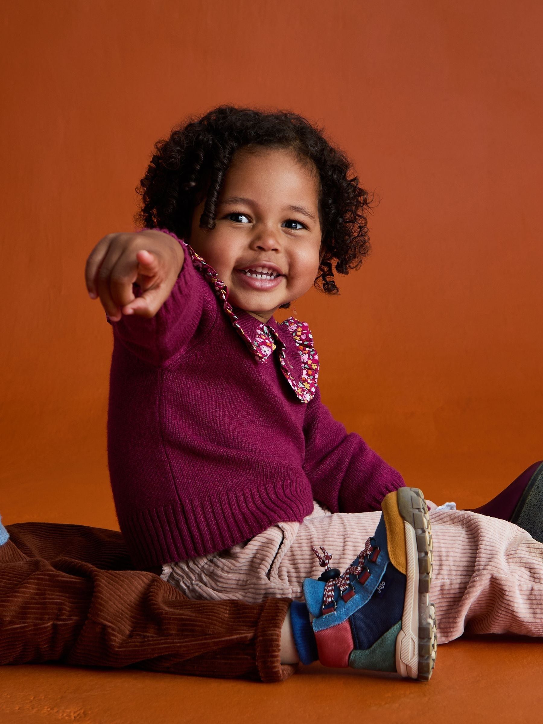 JoJo Maman Bébé Floral Frill Collar Embroidered Jumper