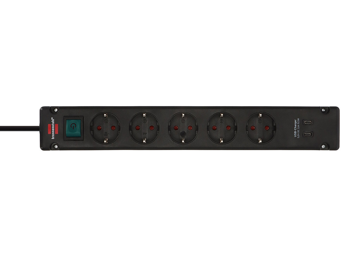 Brennenstuhl Bremounta stekkerdoos met 2 USB-C laadaansluitingen - Black