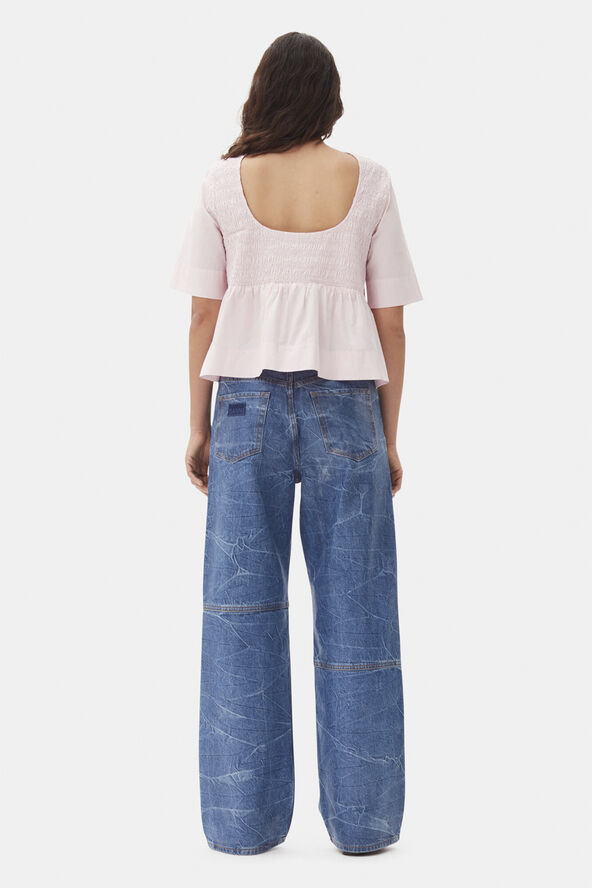 Ganni Cotton Poplin Open Back Smock Blous Chalk pink