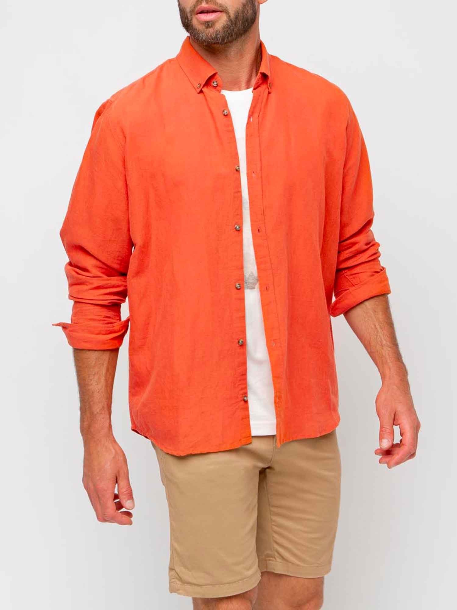 Chemise Homme Coton et Lin Orange