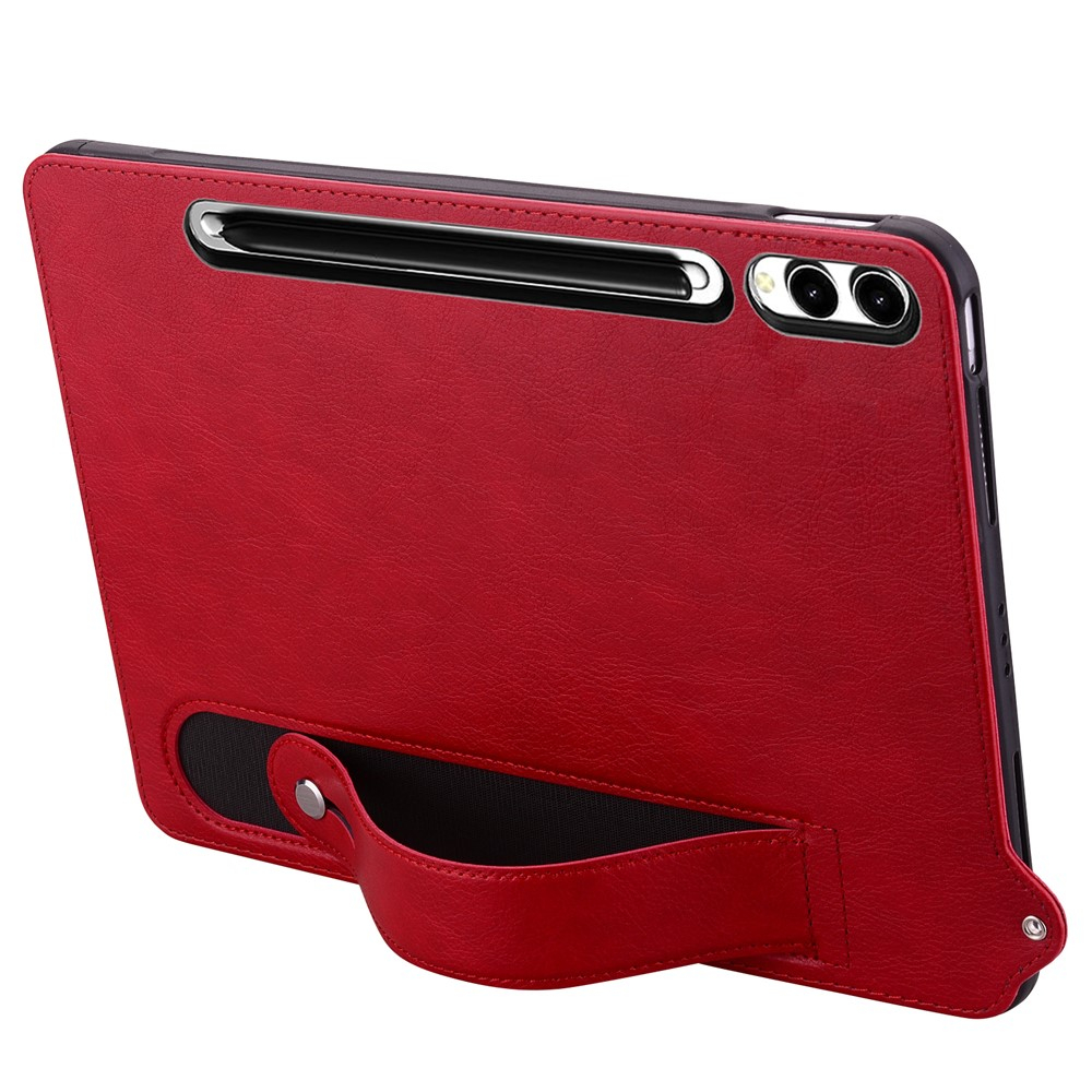 Samsung Galaxy Tab S11 Ultra Leder Hülle mit Handschlaufe - Rot