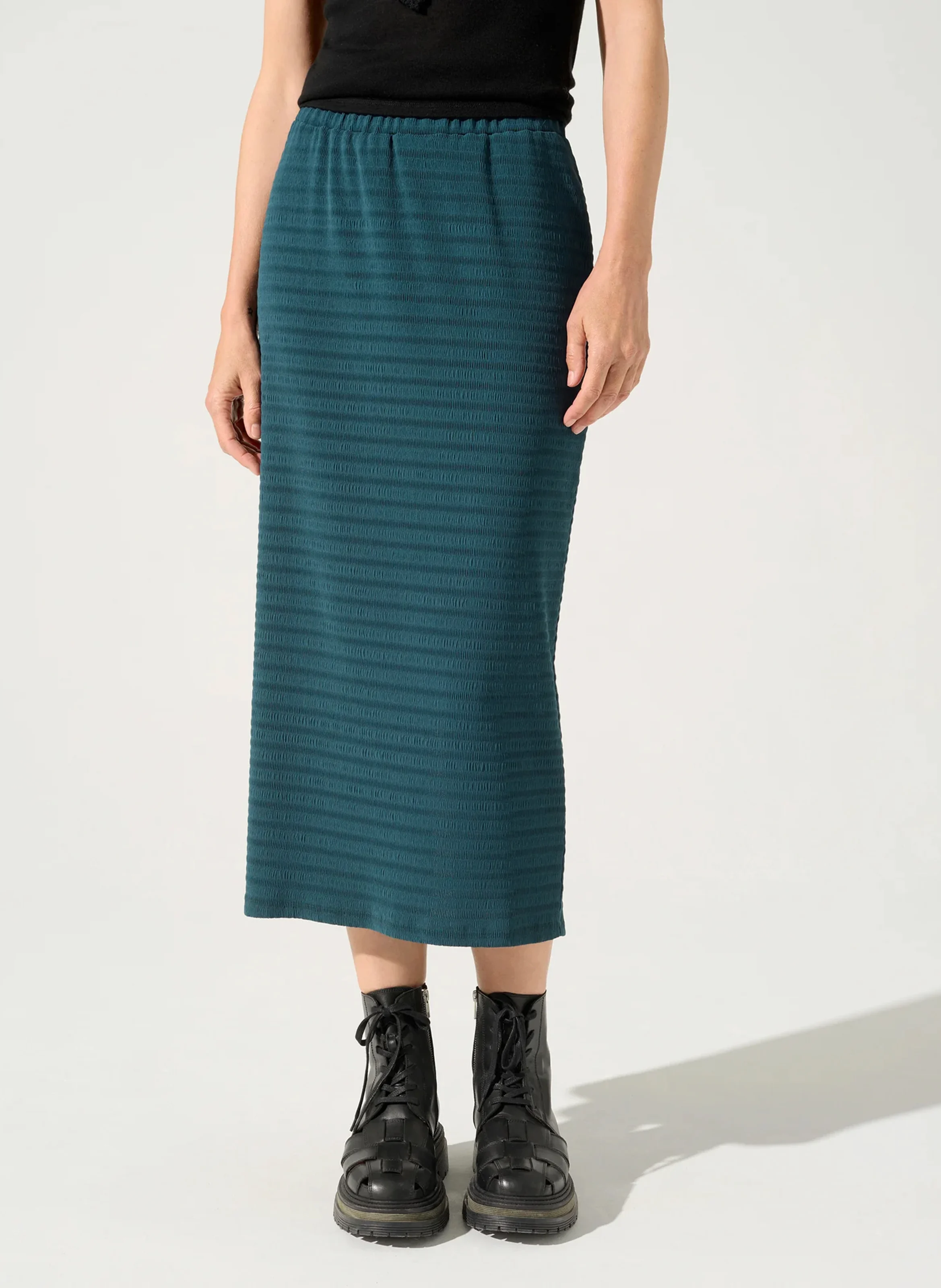 Jupe midi en tube plissée | Bleu