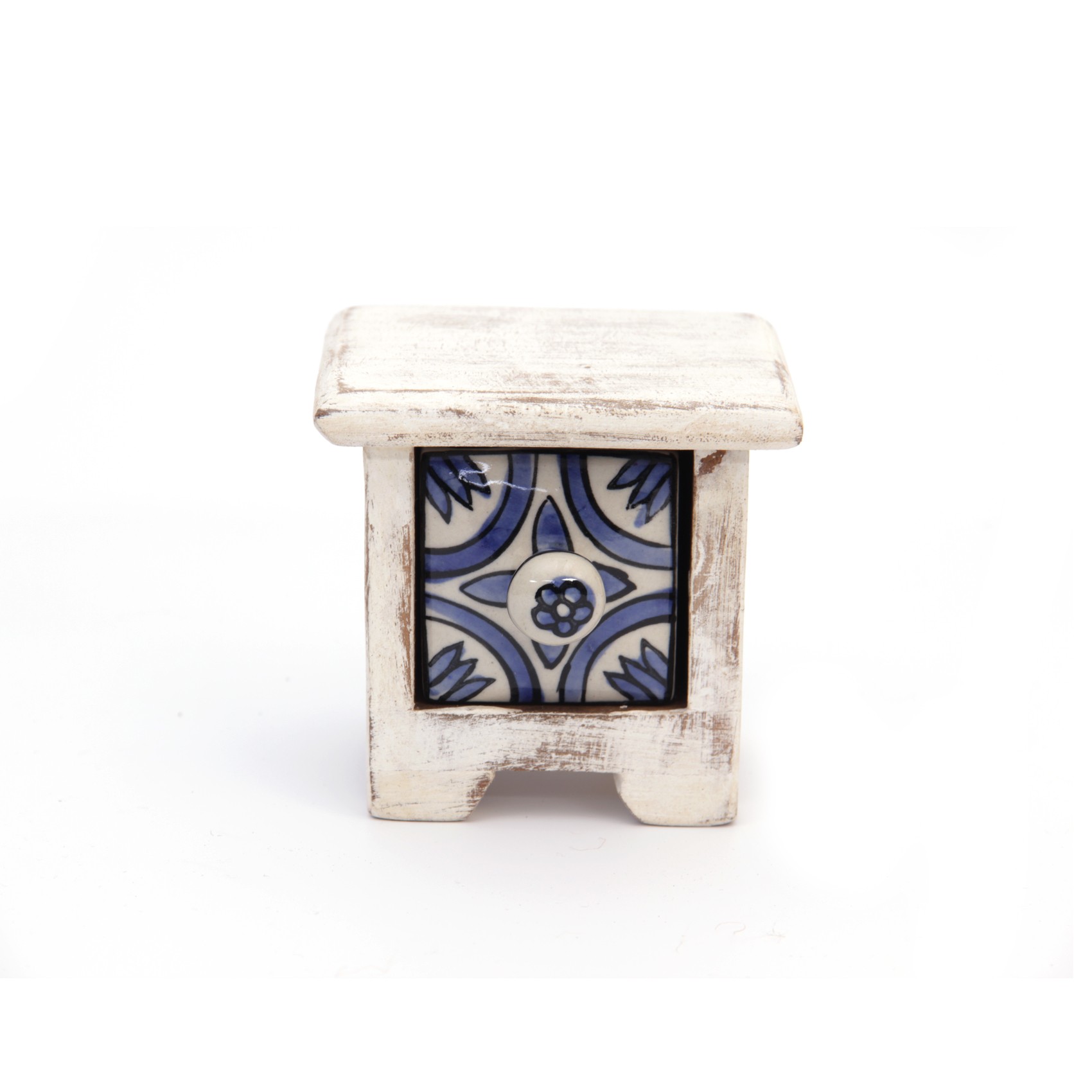 Schubladentruhe mit 1 Schublade, weiß/blau, L 10 cm, B 10 cm, H 9 cm von fischer's lagerhaus