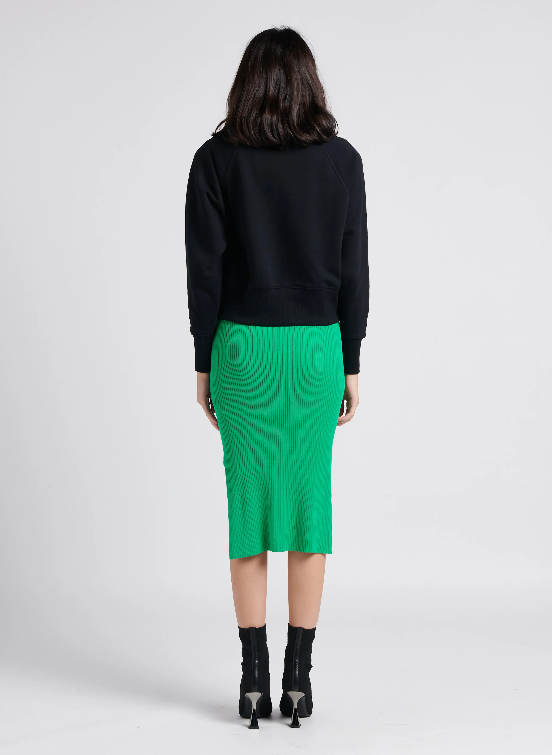 Robe midi col rond côtelée| Vert
