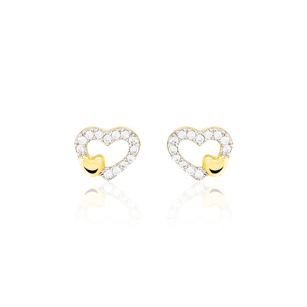 Boucles D'oreilles Puces Daria Double Coeurs Or Jaune Oxyde