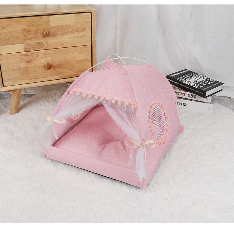 (35x35cm) Haustier Zelt Katzen Bett Indoor Hunde Höhle mit Kissen   Fenster - Rosa