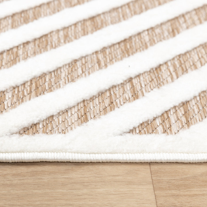 Modern binnen- en buitenkleed - Nori Lines Wit/Taupe