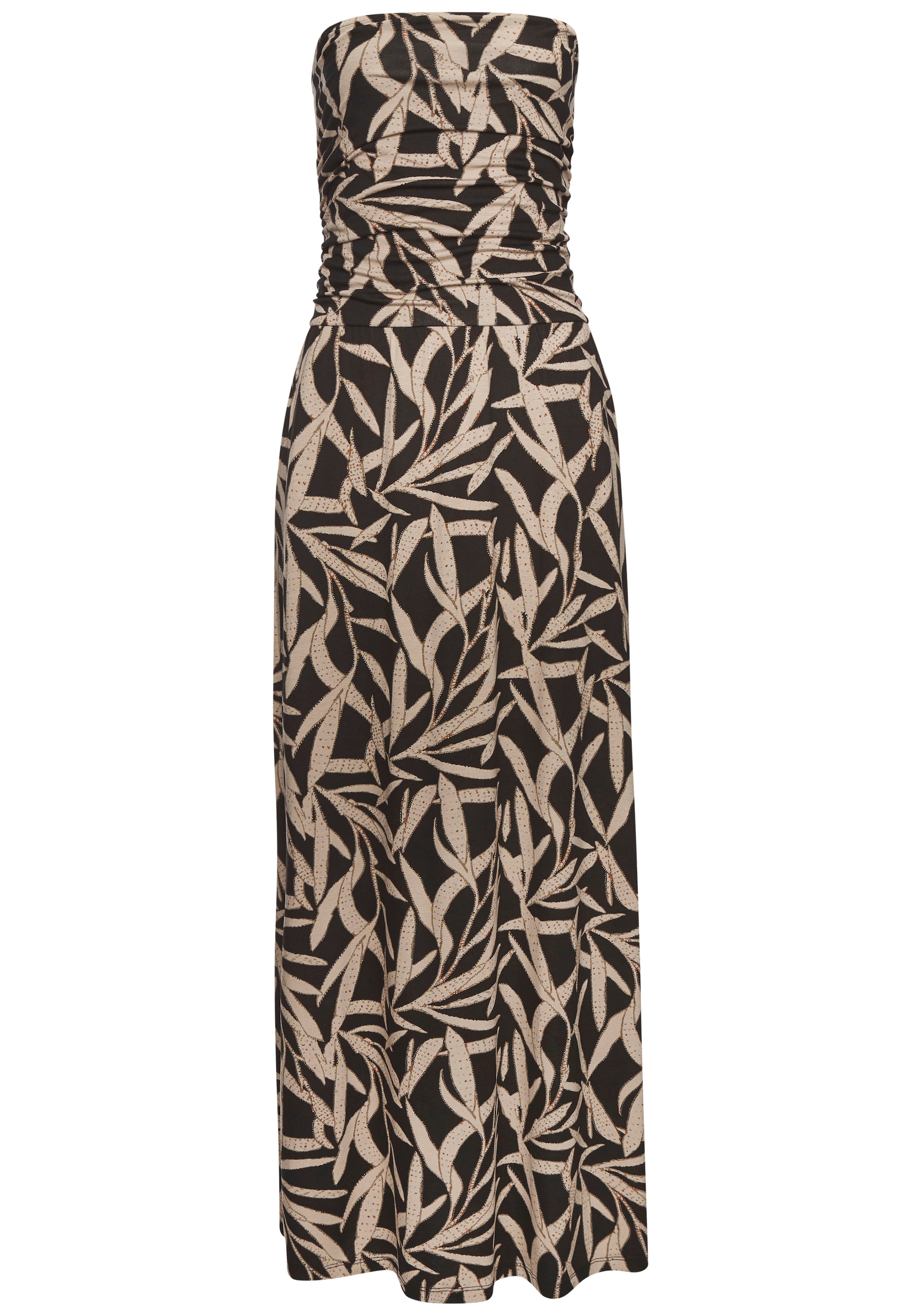s.Oliver Maxikleid Eingrifftaschen mit Blätterdruck, luftiges Sommerkleid mit Taschen, Strandkleid