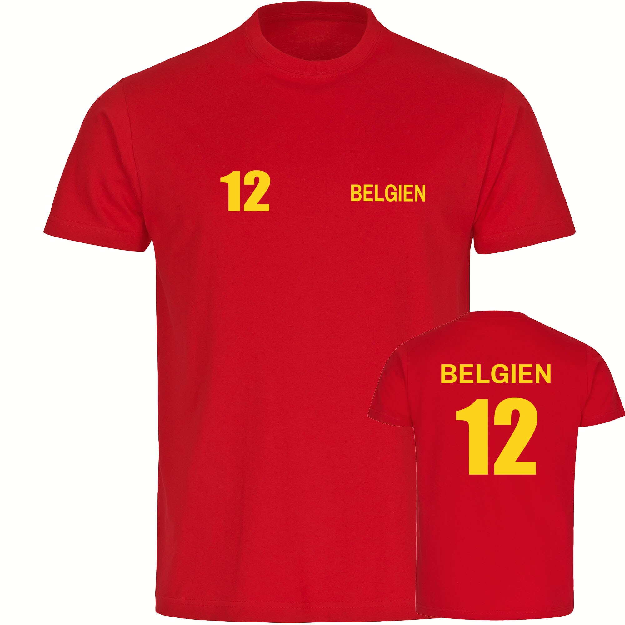 multifanshop® Kinder T-Shirt - Belgien - Trikot 12 - Druck gelb