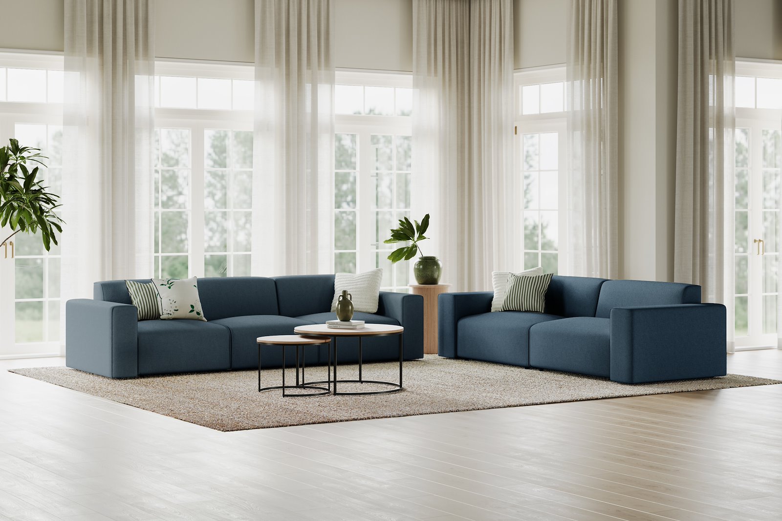 Styl 3-seter Tekstil Lombardo 16/2 Dark Blue med sorte ben.