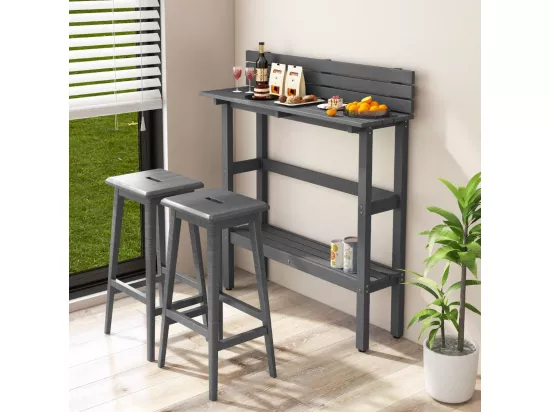 Table de Bar de Jardin de 122 cm avec Étagère de Rangement, Table de Terrasse avec Repose-Pieds Réglables pour Toutes Saisons, Table de Comptoir pour Jardin Salon,Gris