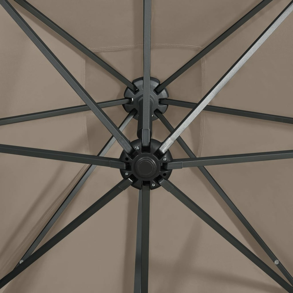 Parasol meuble de jardin déporté avec mât et lumières led 300 cm taupe