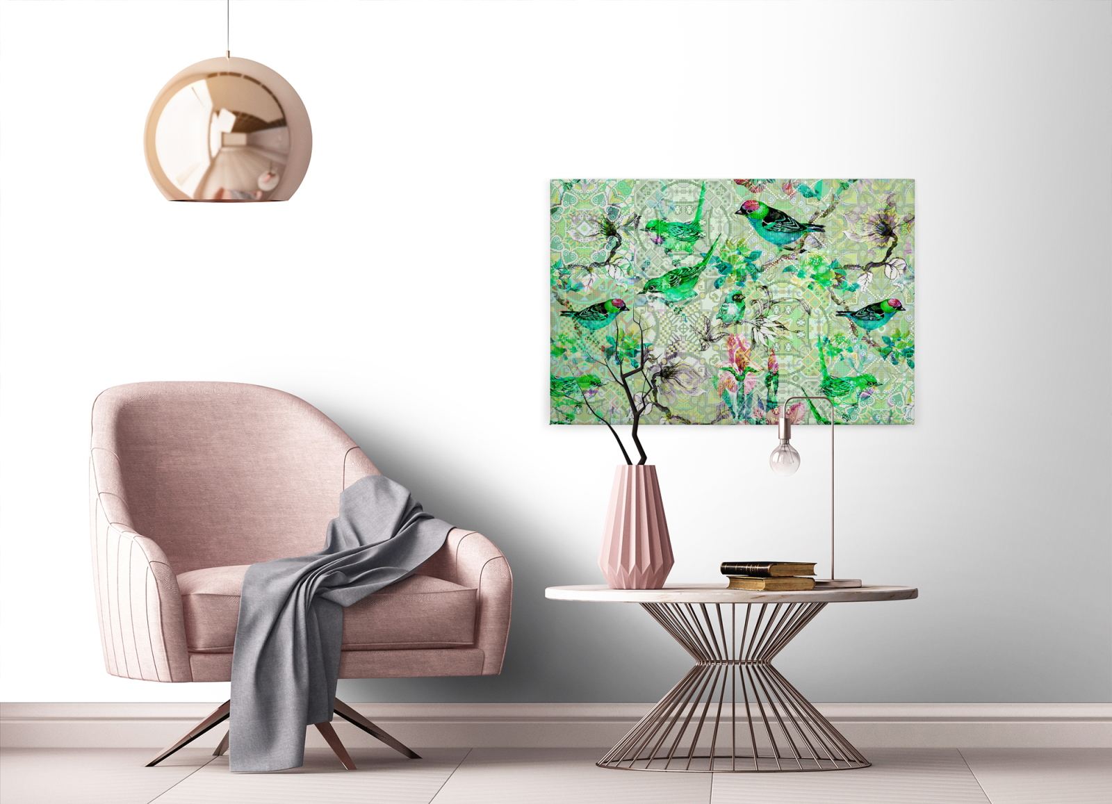 Leinwandbild VÖGEL - grün - 90x60 cm