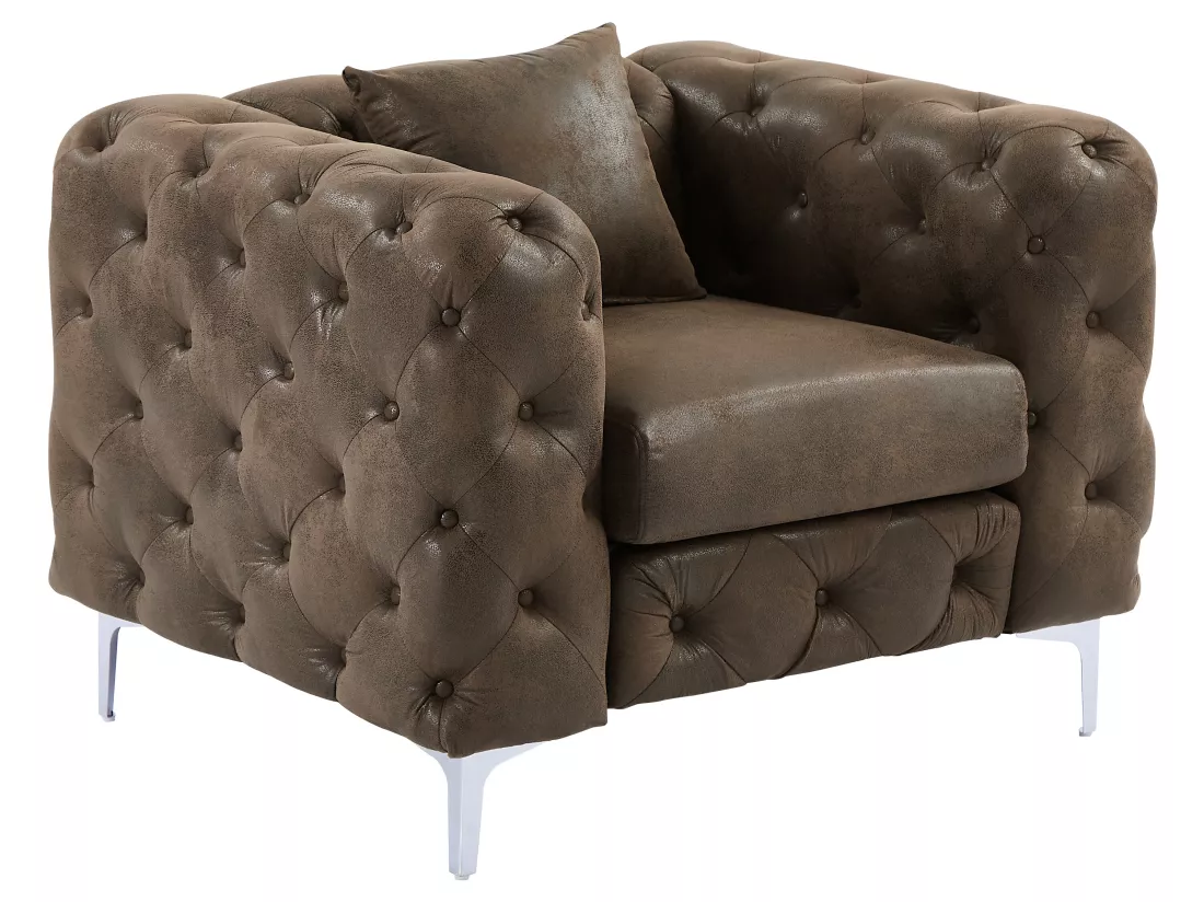 Fauteuil chesterfield en microfibre aspect cuir vieilli EDWINA