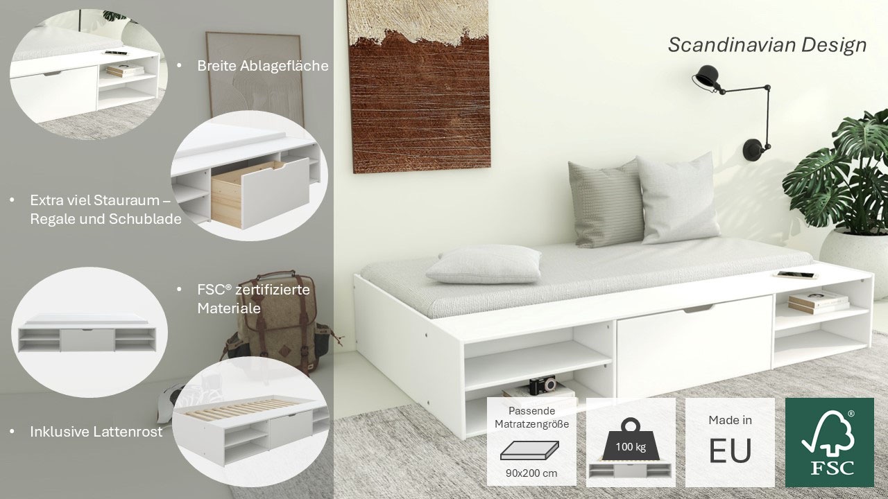 Home affaire Bett »Magdala« Breite/ Belastbarkeit: 120cm/200 KG, 90cm/ 100KG,  aus MDF, Breite Liegefläche 140 cm, Bettkasten optional
